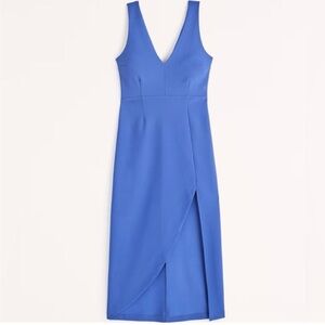 Blue Plunge V-Neck Midi Dress